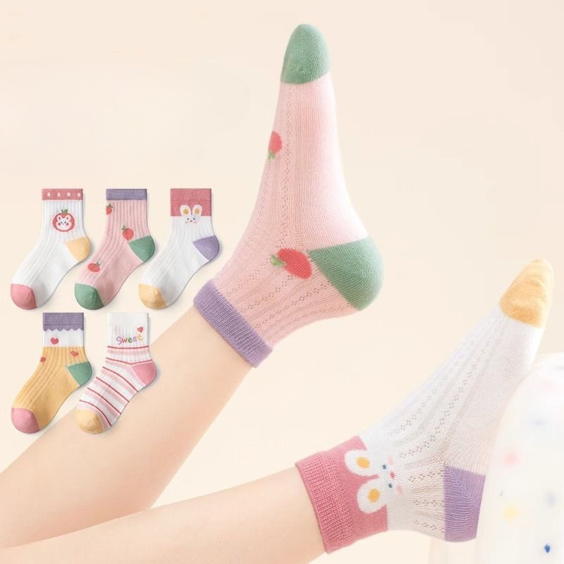 Baby Clothing Knitting Patterns - 子供靴下 5 ペア/ロット春夏綿女の子靴下かわいい漫画パターン子供のためのベビー少女服アクセサリー