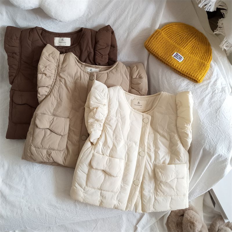 Knit Cardigan Infant - 2025年冬新作 子供用ノースリーブ暖かいベスト ベビーガールズカジュアルカーディガンコート 裏起毛 厚手幼児用綿入りジャケット