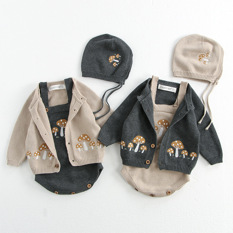 Knit Cardigan Infant - ZOETOPKID 0-3歳 秋のベビーセーター 幼児用 女の子用キノコ刺繍カーディガン 幼児用男の子用ニットコート