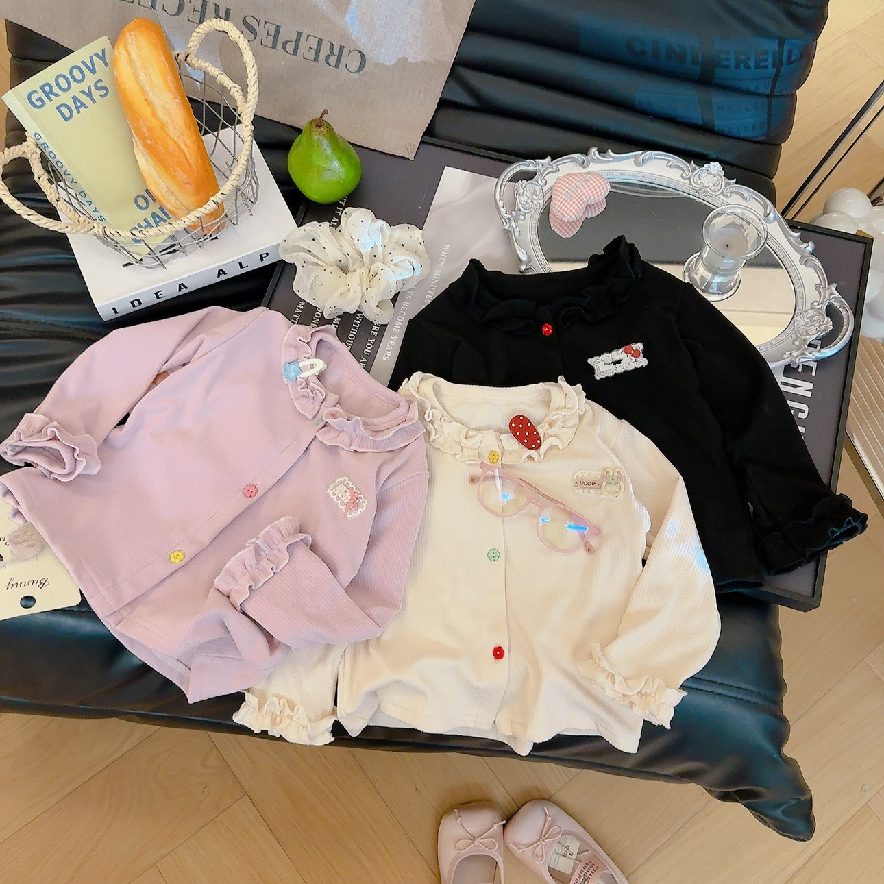 Knit Cardigan Infant - 女の赤ちゃん長袖 Tシャツ春秋子供用フリルエッジシングルブレストカーディガンコート子供用トップス