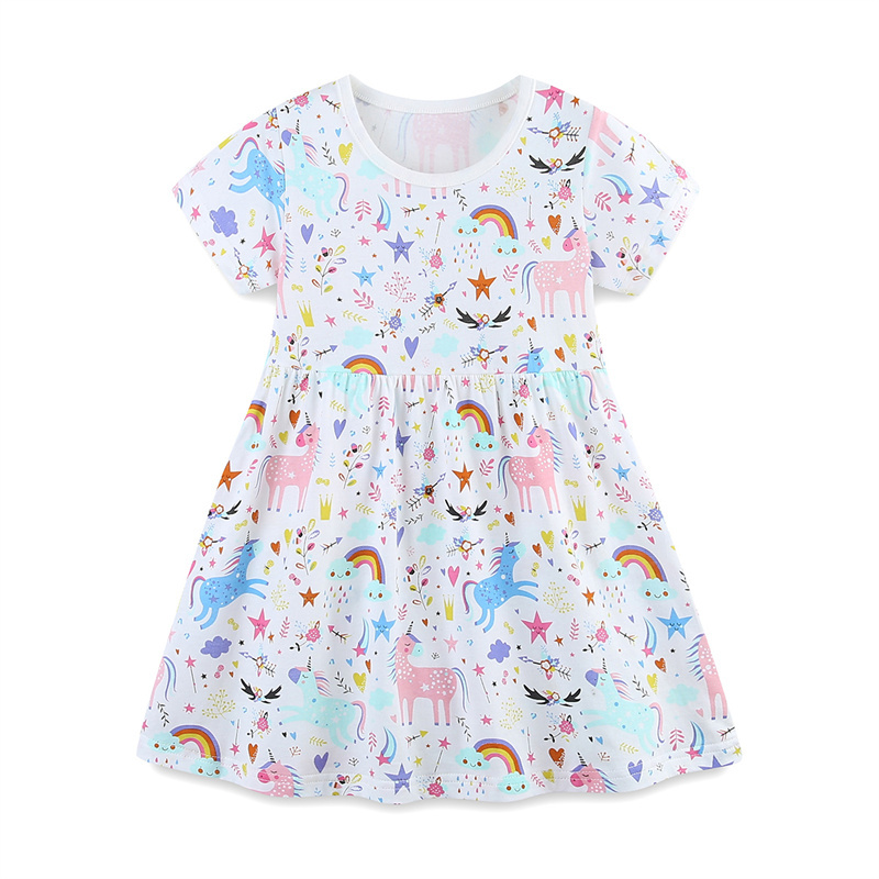 Baby Clothing Knitting Patterns - 2-7T ジャンプメーターレインボー半袖ベビープリンセスドレス夏の女の子パーティードレス子供服幼児ドレス