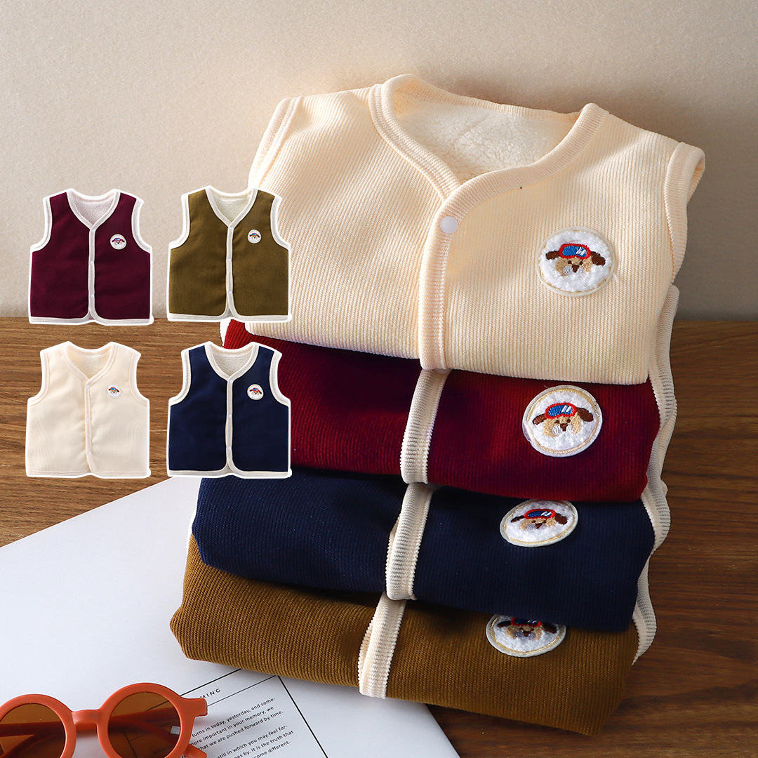 Knit Cardigan Infant - 二重層豪華な肥厚子供ベスト秋冬新ベビーカーディガンベストかわいい漫画男の子女の子子供コートチョッキ