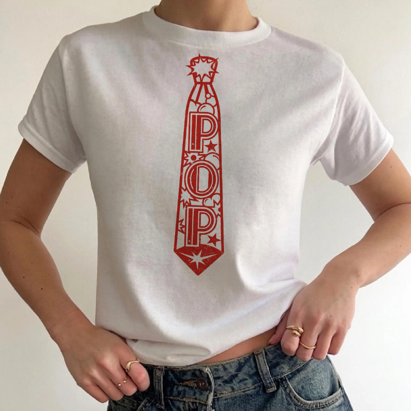 Baby Y2K Clothing - トレンドのベビーTシャツ（ネクタイ付き）、Y2K 90年代スタイルのトップス、ファッショナブルな美学。 カップル向けコットンストリートウェアシャツ レディース服
