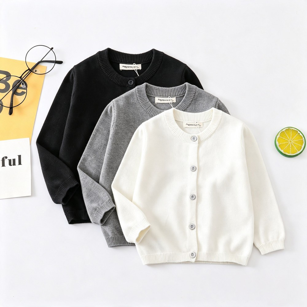 Knit Cardigan Infant - ベビーニットカーディガンセーター、幼児の男の子と女の子向け、無地のOネック長袖ニットアウターウェア、キッズ用春・秋用暖かく柔らかなコート