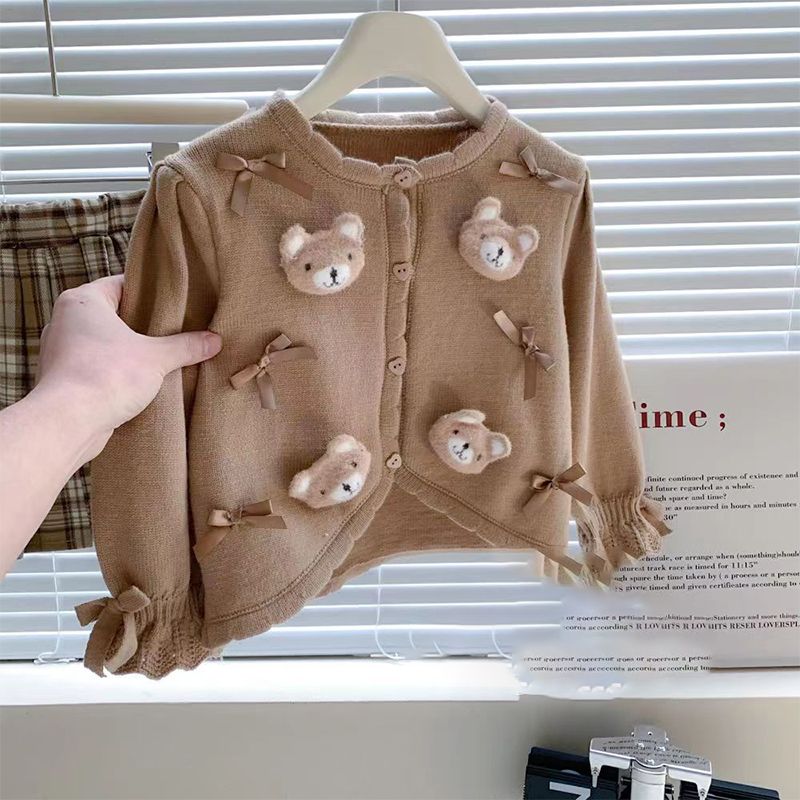 Knit Cardigan Infant - 子供の花柄のニットカーディガン,女の赤ちゃんのセーター,ヘアボールのトップス,コート,女の子の服,秋と冬