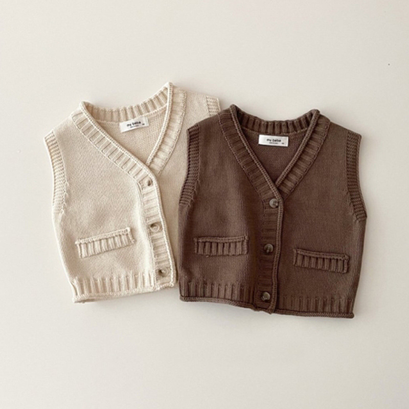 Knit Cardigan Infant - 2025年秋新作 ベビー ノースリーブ ニットベスト 無地 幼児