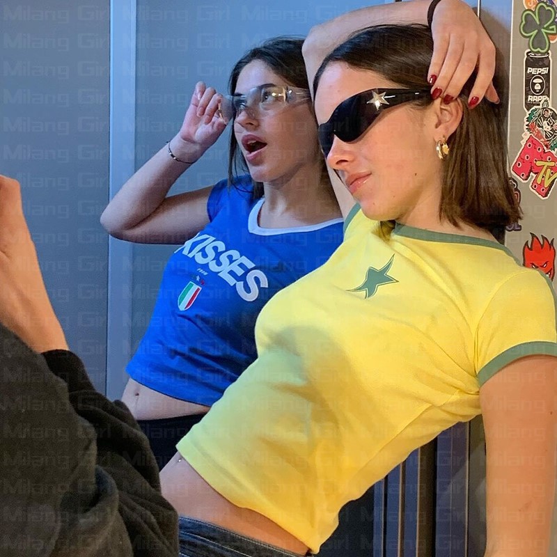 女性用ゴシック半袖Tシャツ,女性用ゴシックカジュアルトップ, - Baby Y2K Clothing のレビューと価格