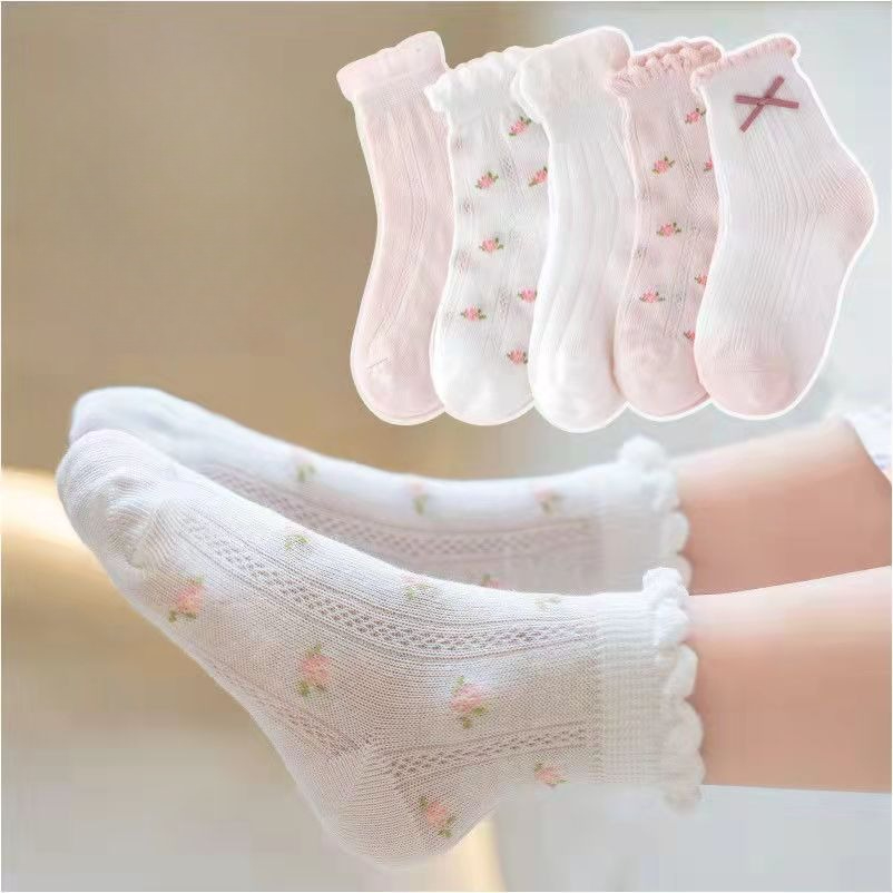 女の子の靴下かわいい花柄子供靴下 5 ペア/ロット春夏綿子供 - Baby Clothing Knitting Patterns のレビューと価格