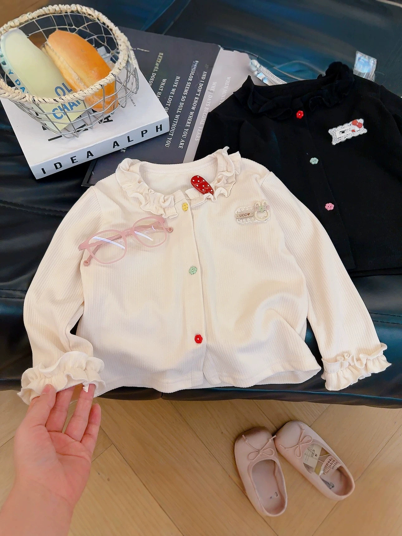 女の赤ちゃん長袖 Tシャツ春秋子供用フリルエッジシングルブレ - Knit Cardigan Infant のレビューと価格