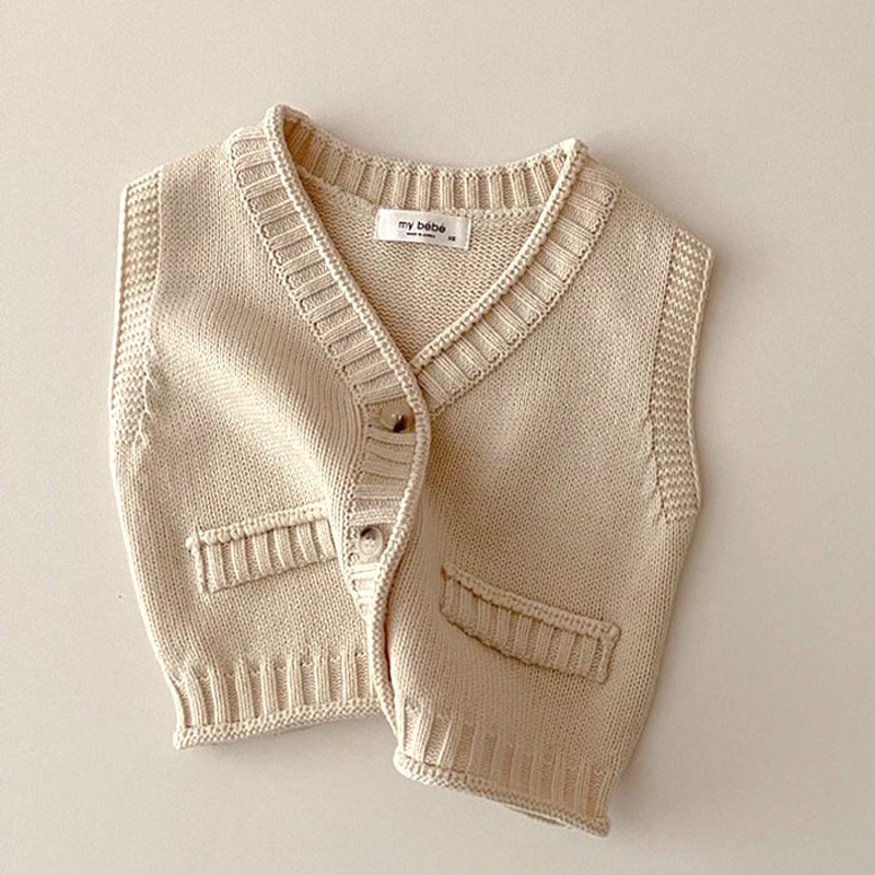 2025年秋新作 ベビー ノースリーブ ニットベスト 無地  - Knit Cardigan Infant のレビューと価格