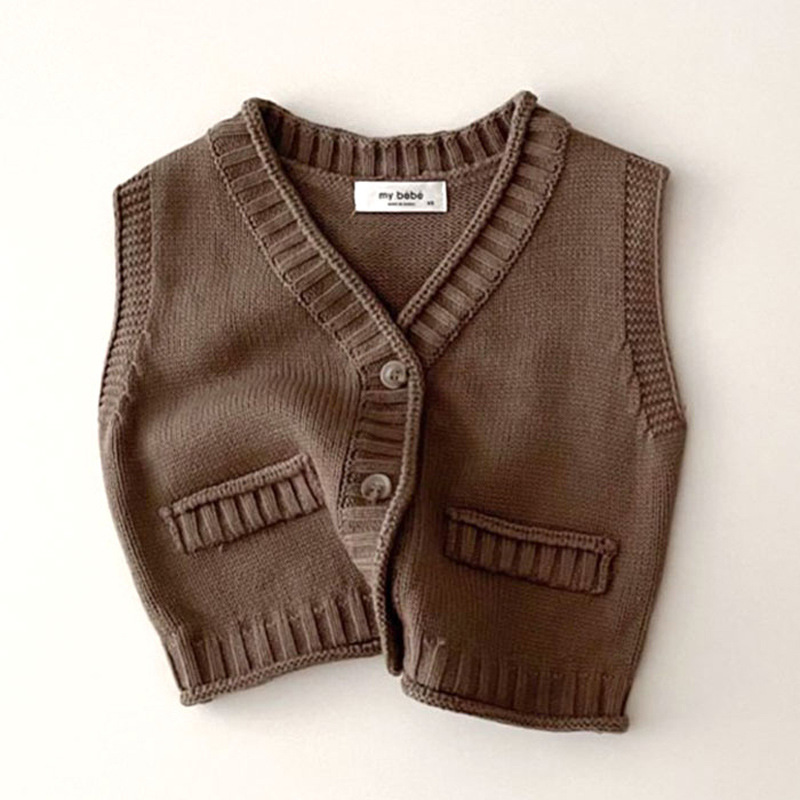 2025年秋新作 ベビー ノースリーブ ニットベスト 無地  - Knit Cardigan Infant のレビューと価格