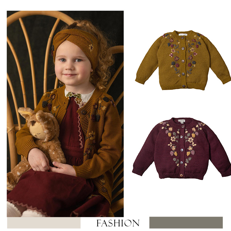 女の子のための刺繍されたブラックベリーカーディガン、新生児の - Knit Cardigan Infant のレビューと価格